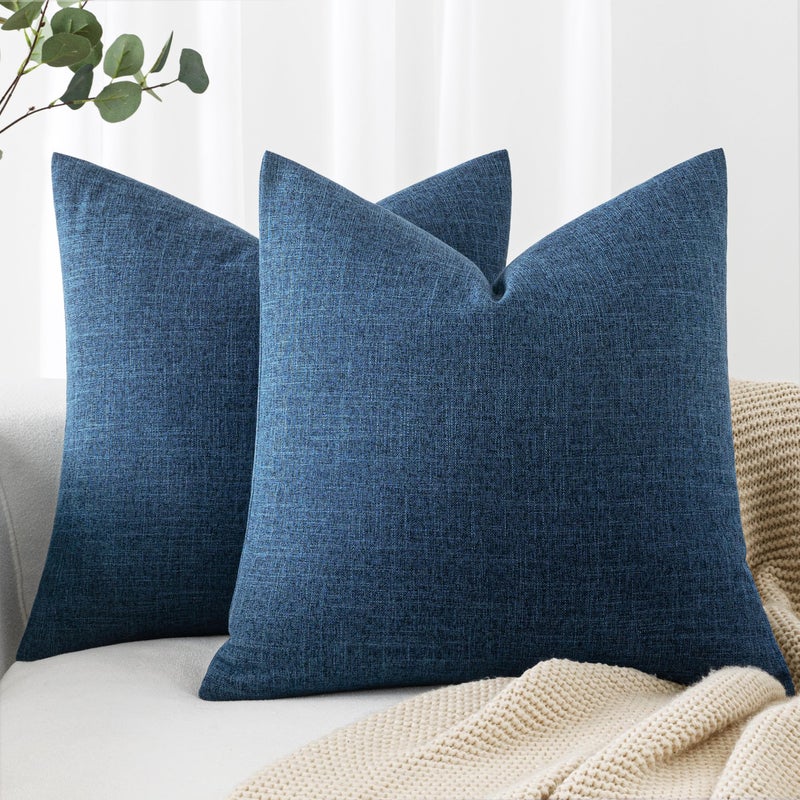 MIULEE Pack of 2 Decorative Linen Burlap Coastal Pillow Covers Farmhouse Accent Pillowcases for Sofa Car Couch Bedroom Living Room Decor 20x20 Inch Blue - Image 1